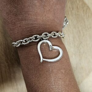 Open Heart Silver-tone Charm Bracelet